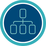 Icon von einem t&uuml;rkisem Baumdiagramm auf blauem Hintergrund.