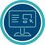Icon von einem t&uuml;rkisen Monitor auf blauem Hintergrund.