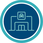 Icon von einem t&uuml;rkisem Autohaus auf blauem Hintergrund.